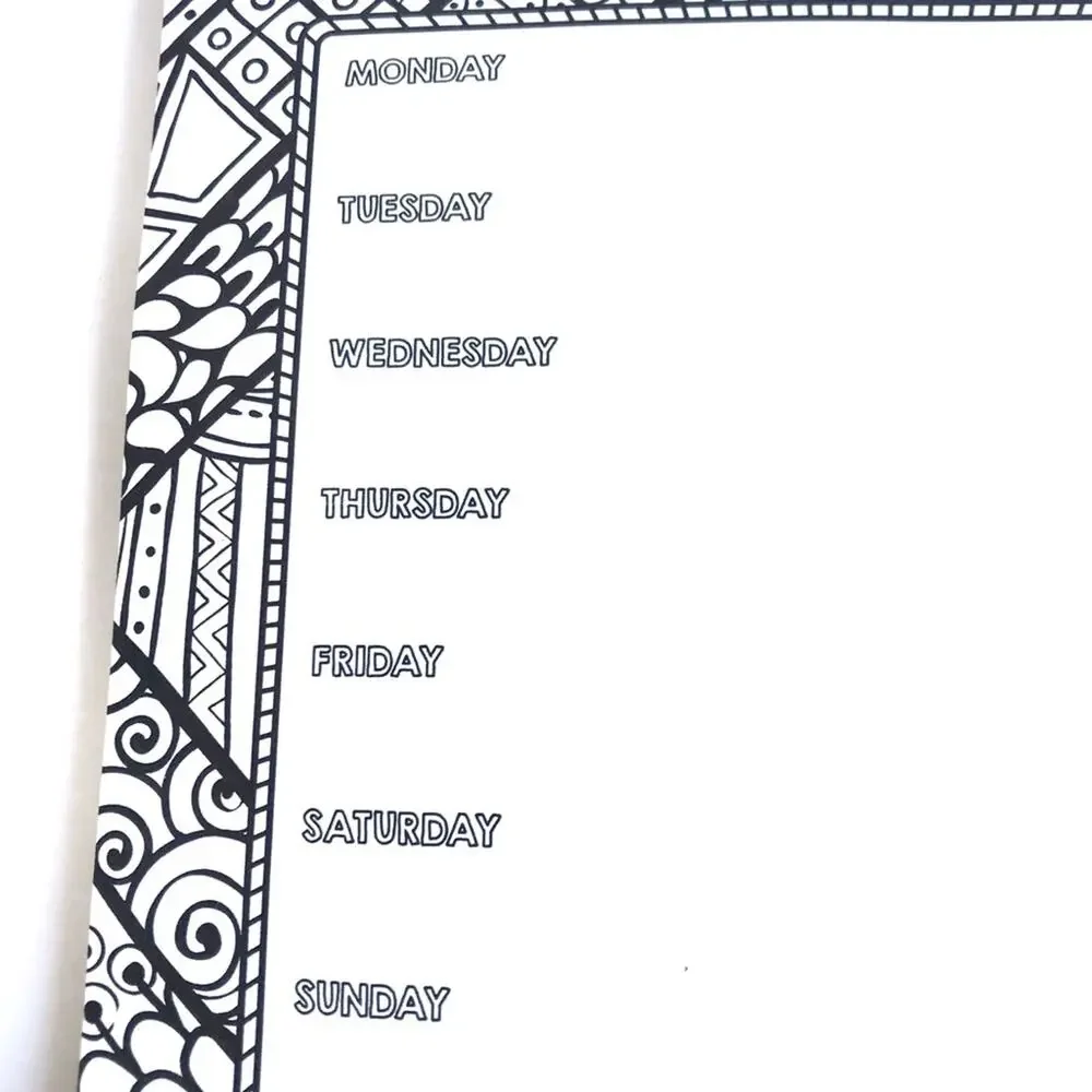 Weekly Calendar Square Paper Pad Black White Print